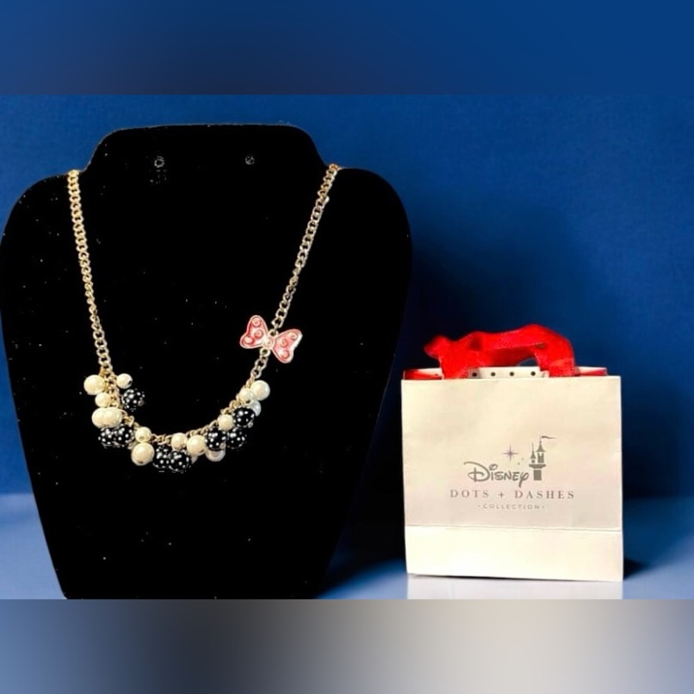 Disney Dots and Dashes Necklace with bow NEW Minnie With Gift Bag